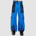 Mens blue cyber goth pants featuring utility cargo pockets, industrial hardware details, and futuristic streetwear styling