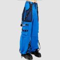 Mens blue cyber goth pants featuring utility cargo pockets, industrial hardware details, and futuristic streetwear styling