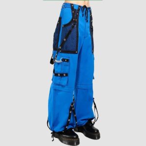 Mens Blue Cyber Goth Pants Mens blue cyber goth pants featuring utility cargo pockets, industrial hardware details, and futuristic streetwear styling