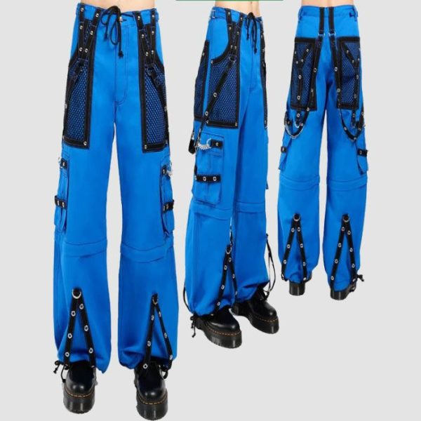 Mens Blue Cyber Goth Pants Mens blue cyber goth pants featuring utility cargo pockets, industrial hardware details, and futuristic streetwear styling
