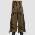 Mens techwear cargo pants in olive green featuring utility cargo pockets, industrial hardware details, and a relaxed wide-leg streetwear fit.