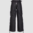 Mens gothic wide leg pants featuring adjustable straps, D-ring hardware, cargo pockets, and black alternative fashion styling