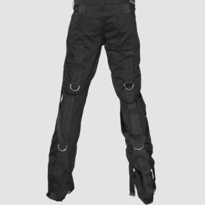 Mens Black Cyber Goth Pants Mens black cyber goth pants featuring industrial D-ring hardware, utility straps, and futuristic darkwear styling