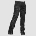 Mens black cyber goth pants featuring industrial D-ring hardware, utility straps, and futuristic darkwear styling