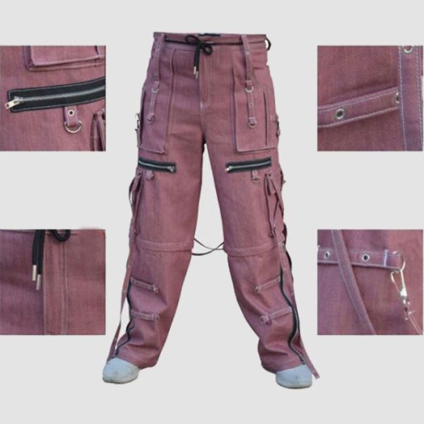 Mens techwear strap cargo pants featuring utility pockets, zipper accents, adjustable straps, and futuristic fashion styling