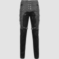 Mens black gothic chain pants with decorative chains, buckle straps, and alternative gothic fashion styling