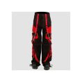 Mens skull gothic pants in black and red featuring bold skull graphics, chain details, utility pockets, and alternative streetwear styling