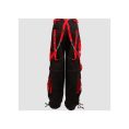 Mens skull gothic pants in black and red featuring bold skull graphics, chain details, utility pockets, and alternative streetwear styling