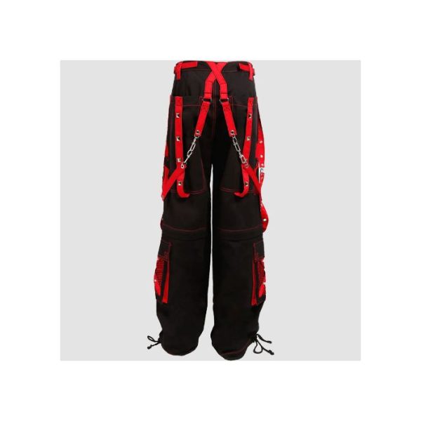 Mens Skull Gothic Pants Mens skull gothic pants in black and red featuring bold skull graphics, chain details, utility pockets, and alternative streetwear styling
