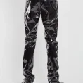 Black vinyl punk pants with reflective finish back view