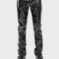 Black vinyl PVC goth pants with glossy slim fit design front view