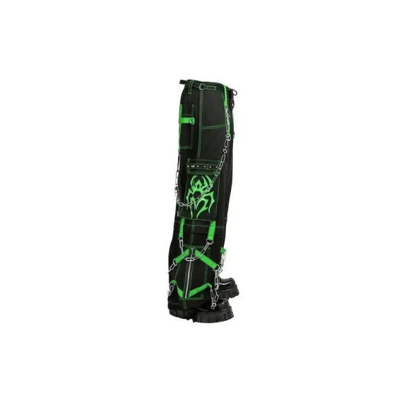 Green Spider Web Cyber Goth Pants Side View